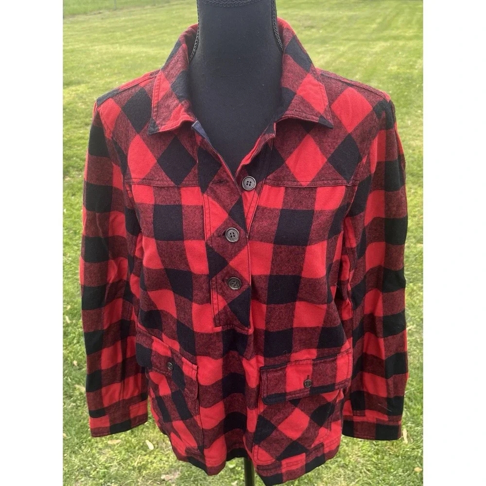 J.Crew Buffalo Plaid Jacket Womens Small Red Black‎ Flannel Utility Chore Coat
